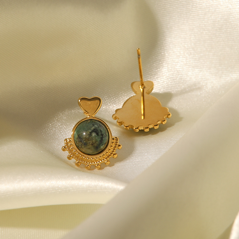 Fashion Geometric Stainless Steel Gold Plated Turquoise Agate Earrings 1 Pair