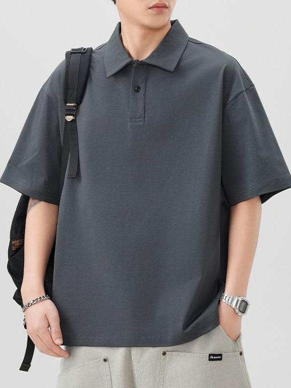 Mingge | Summer New 260g Solid Color Lapel POLO Shirt Men's Fashion Joker Loose Casual Short Sleeve Top