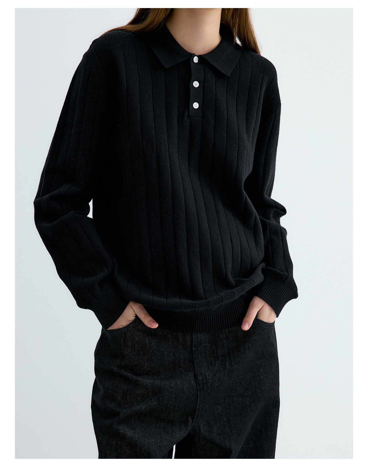 UNF 250g Ribbed Knit Polo Sweater
