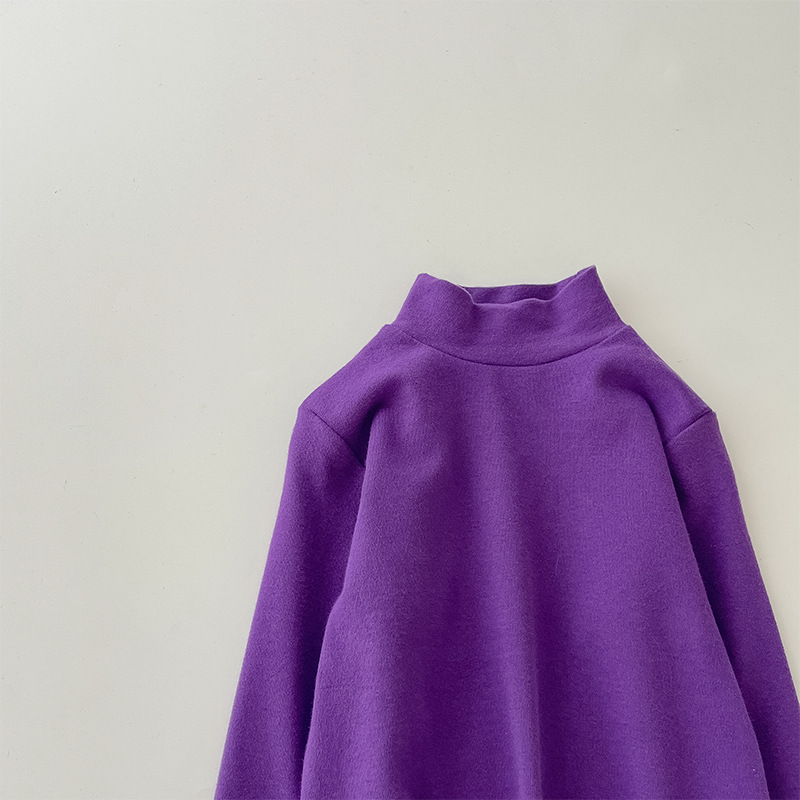 Camiseta de cuello alto para niños 2026, color liso, lana elástica, camiseta de cuello medio para niñas.