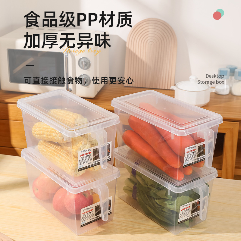 Caja de almacenamiento para refrigerador de plástico con asa, transparente y hermética