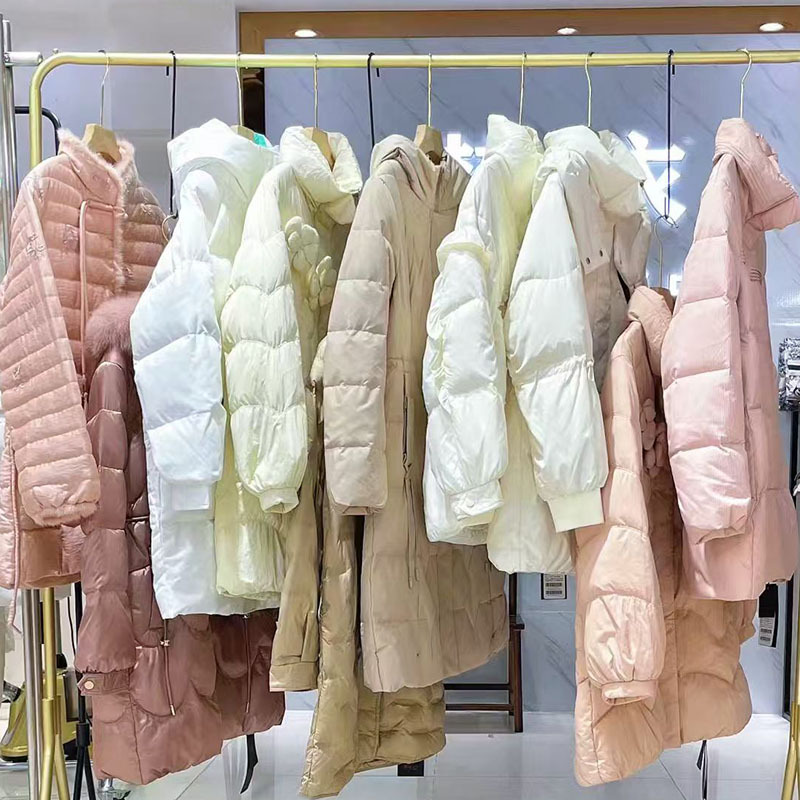 朗曼笛羽绒服冬时尚简约中长款收腰白鸭绒羽绒服品牌折扣批发女装