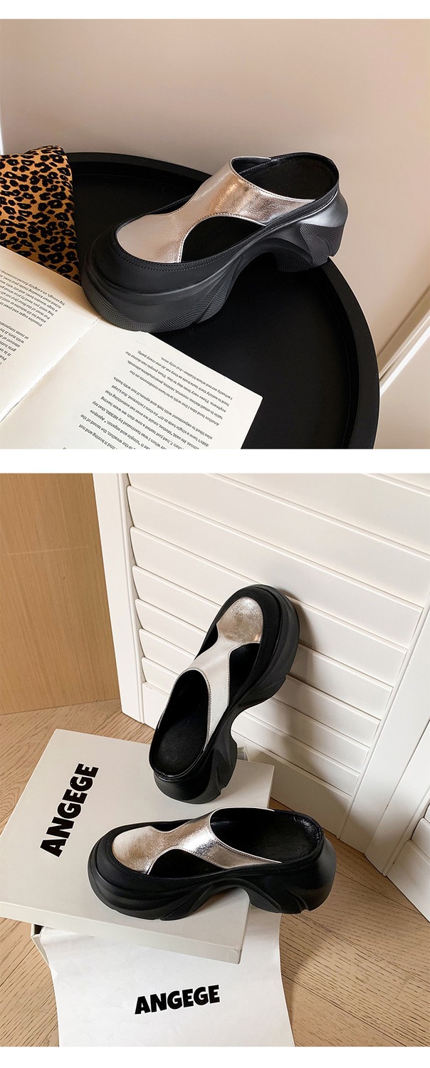 Dép sandal nữ da thật họa tiết da báo đế xuồng cao gót 9 cm — Trang chủ, màu đen, bạc chi tiết 37