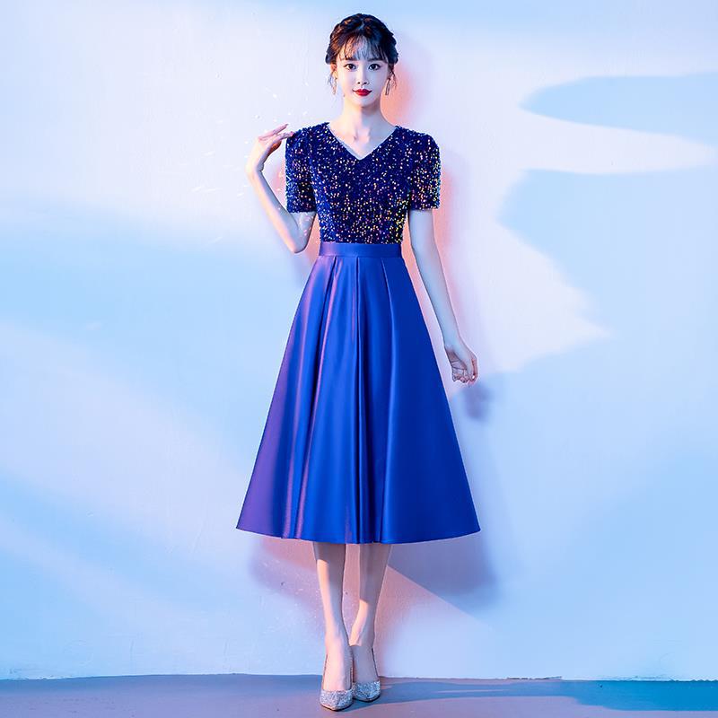 Chorus costume women's long dress student art exam recitation performance clothing slimming temperament adult host dress