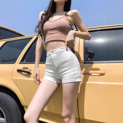 香港スタイルのデザインの白いジーンズ女性の夏のハイウエストスリムホットパンツタイトなホットガール超ショートパンツインパンツ