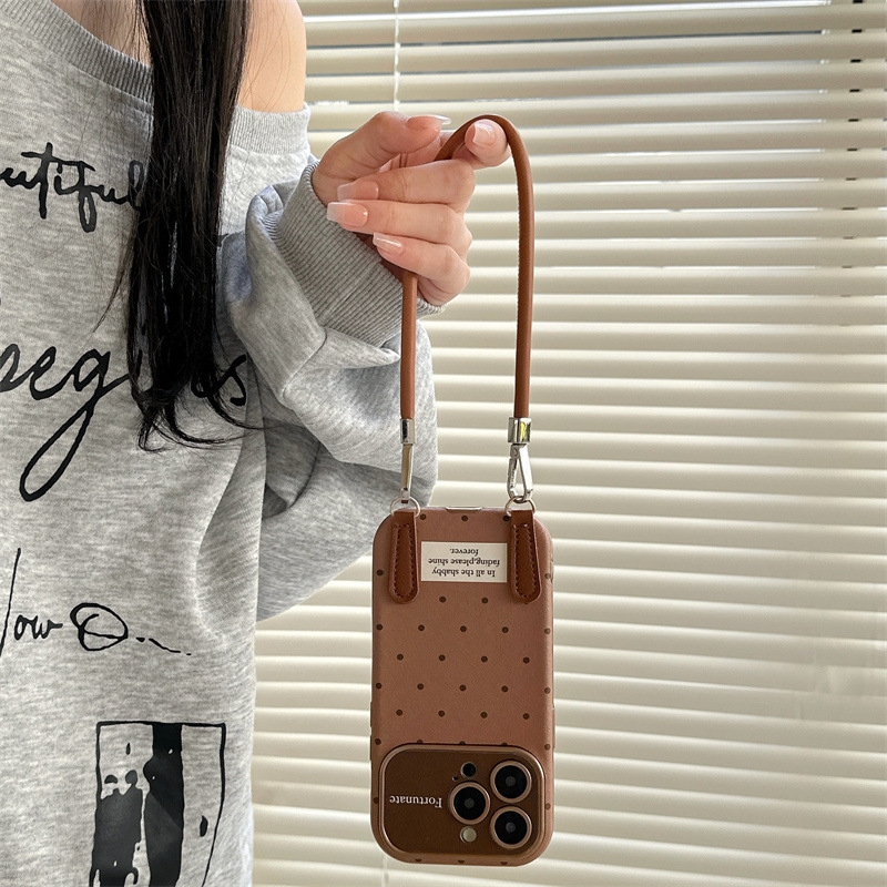 Otoño e invierno simple lunares 15ProMax cordón de hebilla de cuero iphone14 para Apple 16PM funda para teléfono móvil 13 mujer 15