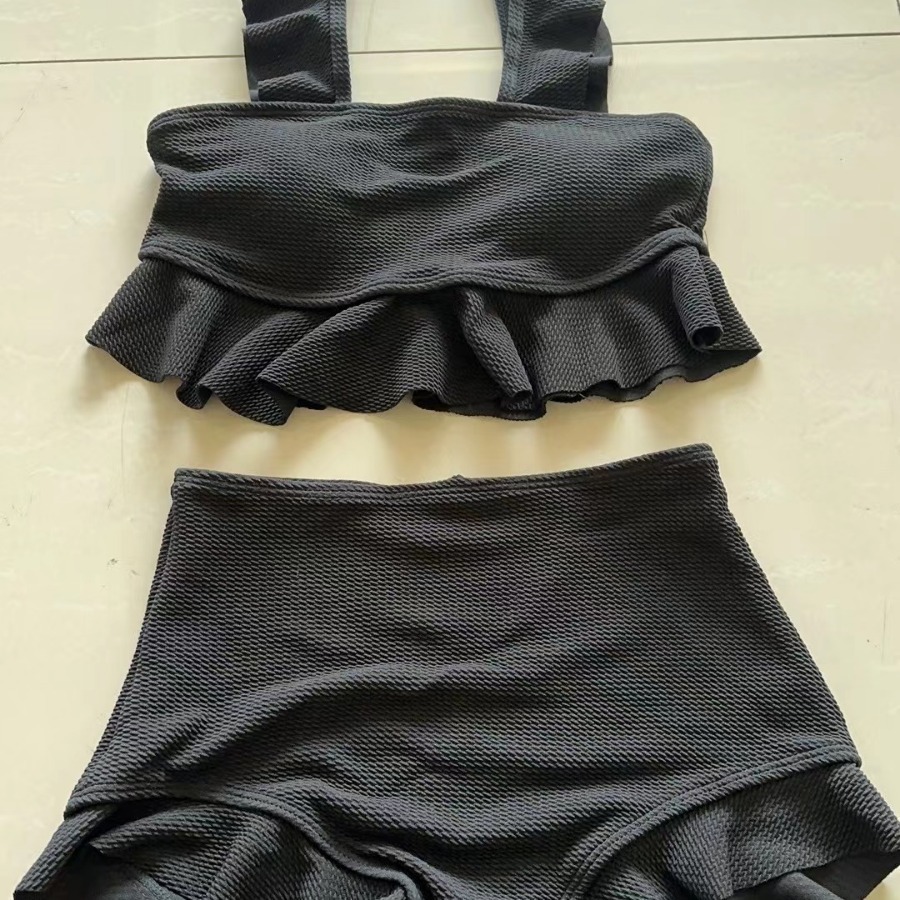 Women's Swimsuit Split Wholesale Solid Color New Student Cute Cross-Border Swimsuit Ruffled Slimming Sexy Hot Spring