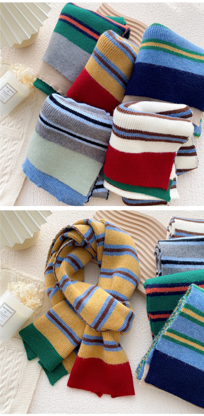 Clashing Color Striped Winter Knitted Wool Scarf Wholesale display picture 2