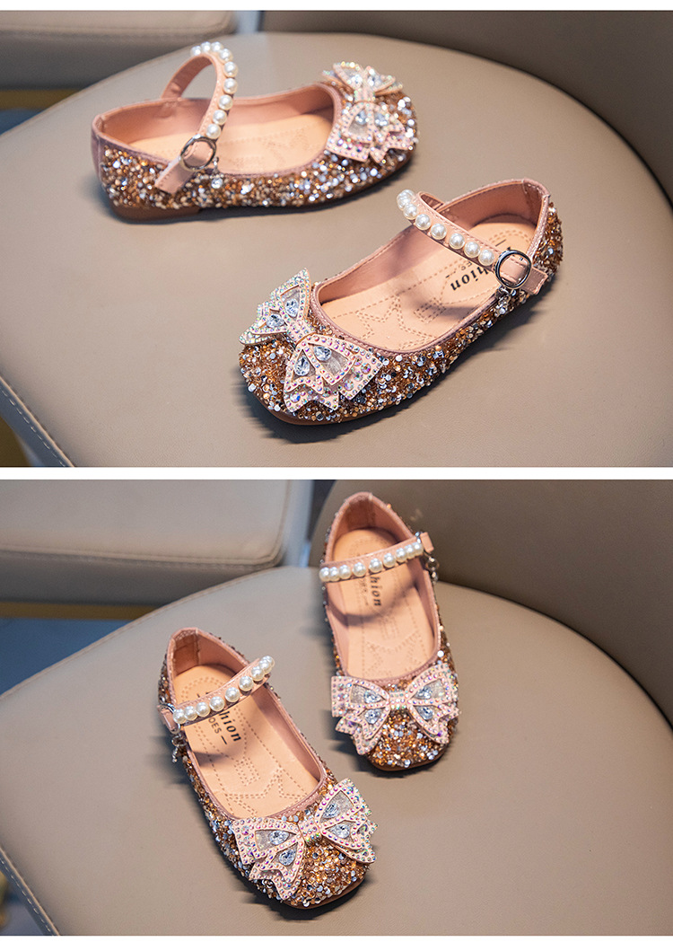 Girl's Vintage Style Solid Color Rhinestone Bowknot Round Toe Flats display picture 3