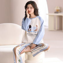 100%纯棉春秋季睡衣女长袖卡通甜美可爱学生休闲全棉家居服可外穿