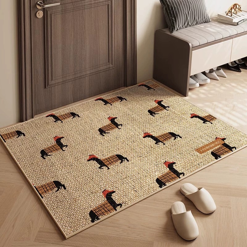 Cartoon Linen Entrance Door Mat, Thickened Entry Mat, Customizable Non-Slip Door Mat, Eco-Friendly Foyer Mat
