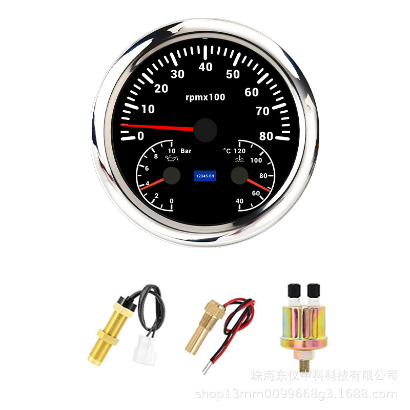 automobile instrument — Zhuǎnsùbiǎo Tachometer Engine Speed Meter - black-dial-8k-rpm-oil-pressure-bar-water-temp-3-in-1