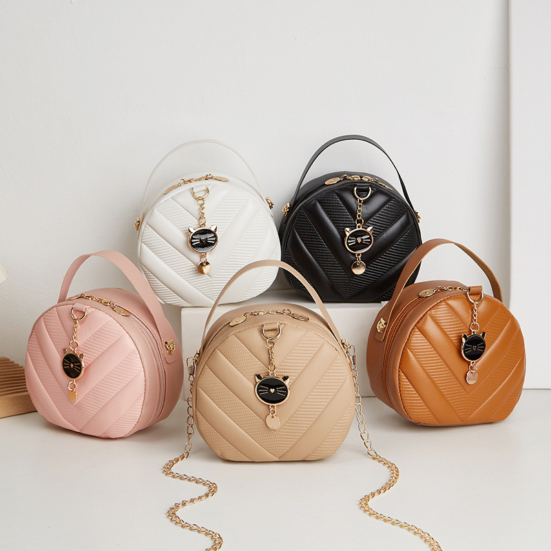 Embossed Small Round Bag 2023 Small Bag Simple Small Bag Amazon Cross-Border Dropshipping Student Chain Bag Women's Bag