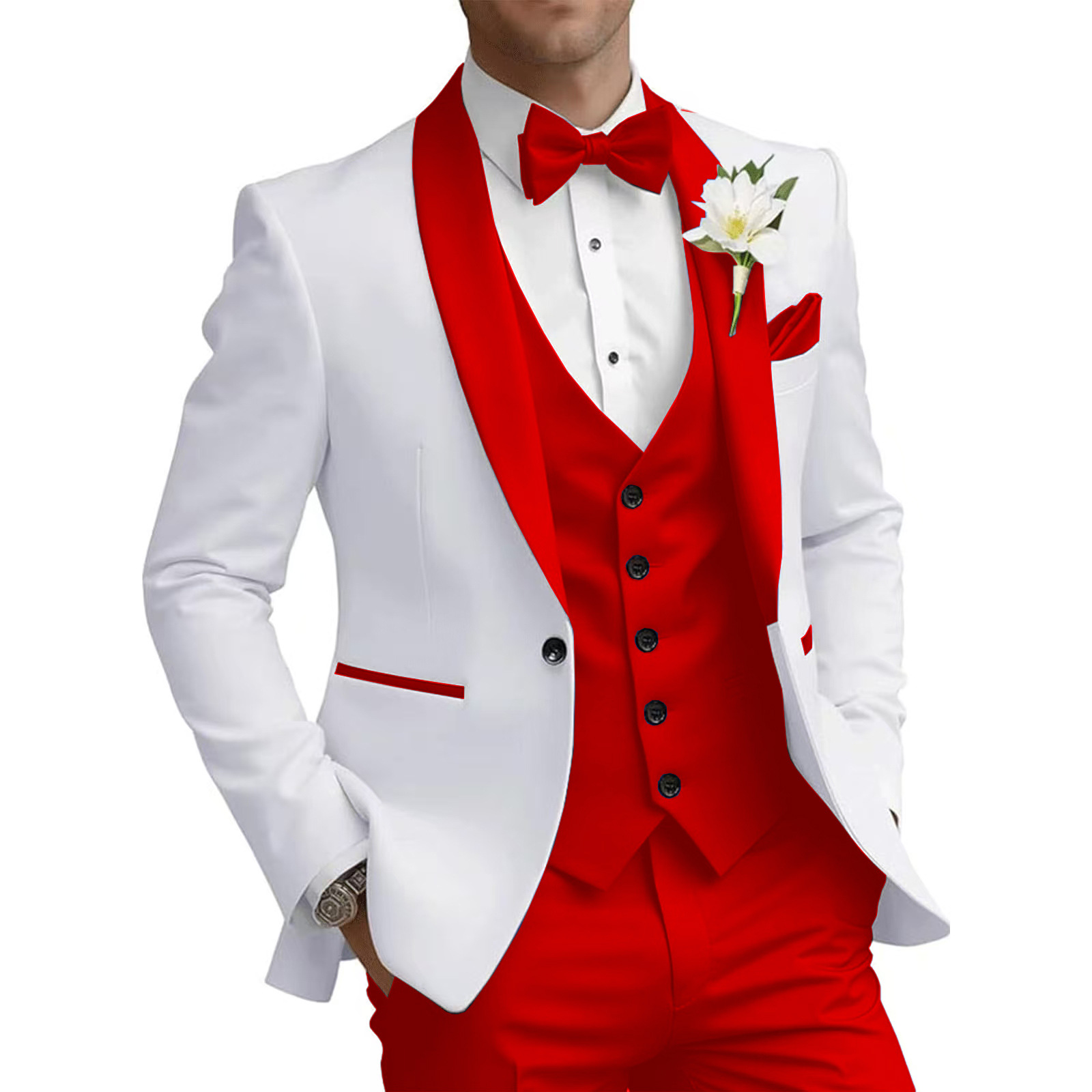 Modern Men's Suit 3-Piece Set With Contrast Stitching, Slim Fit Business Blazer, Vest & Trousers For Weddings, Office, Formal Events_viptrois.com