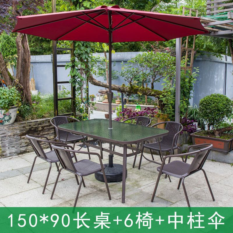 6+150 수군 긴 테이블 + 빨간색 중간 기둥 우산