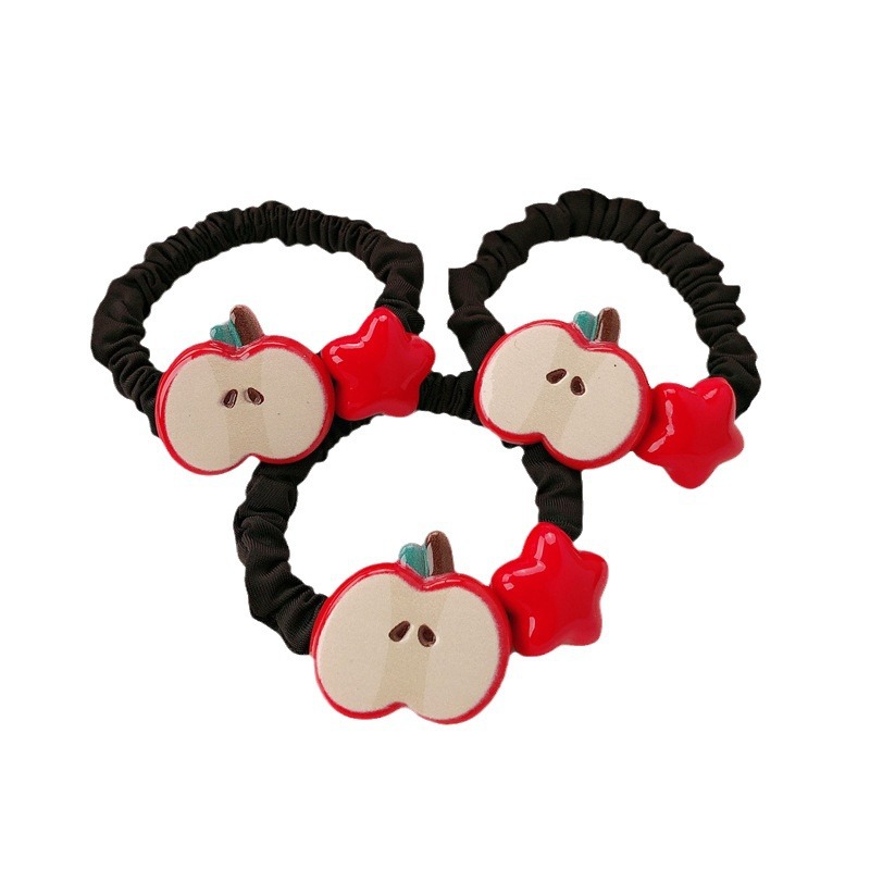 Nuevo anillo de cabello de manzana roja estrella ins simple blanco de la niña intestino delgado cuerda de cabello de cola de caballo correa de correa cabeza adornos de cabello