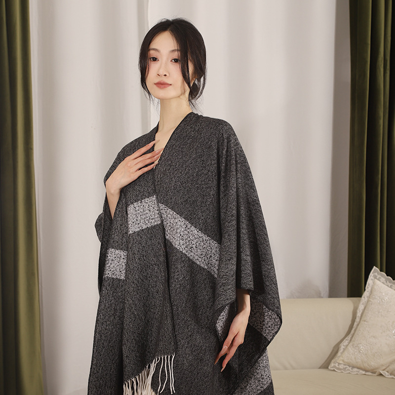 Transfronterizo Amazon Gradient Chale Plaid Abrigo Otoño Invierno Mantras Calentamiento Ribbon