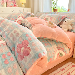 ミルクパイル4点セット両面ベルベット厚手コーラルパイルシングル布団カバーフランネル寝具雪花パイルセット