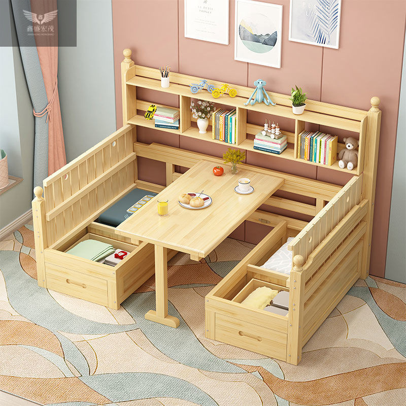 Sofá cama de madera maciza, sala de estar de doble uso, apartamento pequeño, combinación multifuncional plegable, hogar con almacenamiento de escritorio
