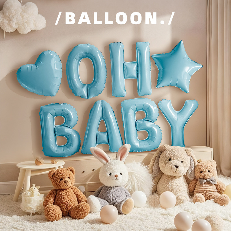 新款ins风16寸美版瘦体复古奶油白OH BABY字母生日装饰气球套餐|undefined