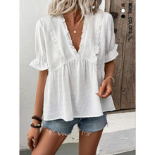 Y 29243 Ruffled V-neck short-sleeve top ���廨�� V ������