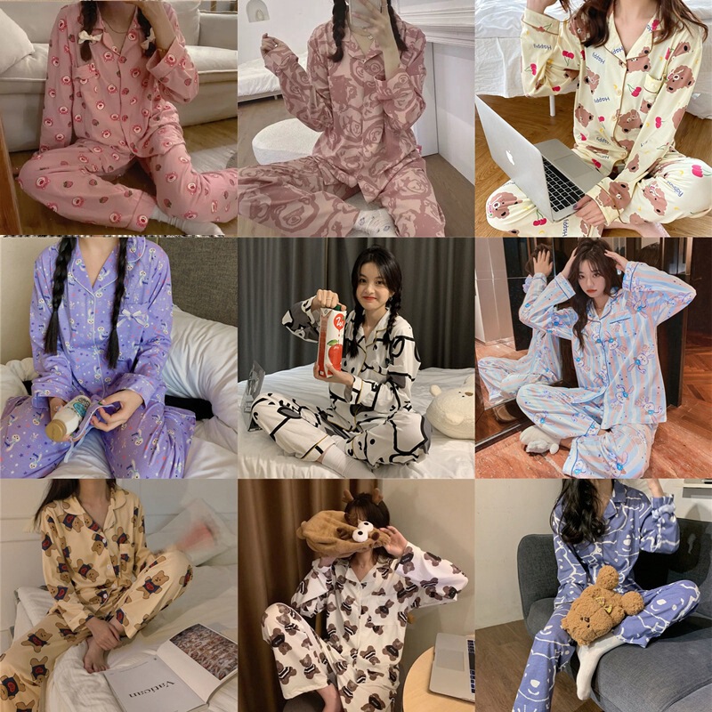 New Spring Pajamas Women's Long-sleeved Korean-style ins-style Cute Cartoon Loose Home Clothes Micro-business Internet Celebrity Suit for Women