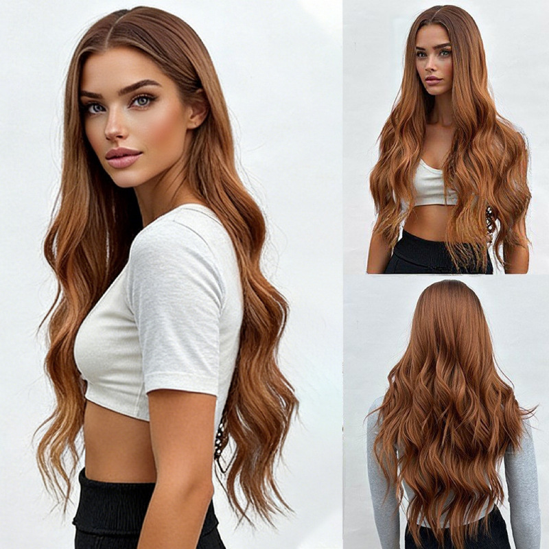 30 inch Medium Amber long curly layered hair wig synthetic hair replacement wig suitable for daily