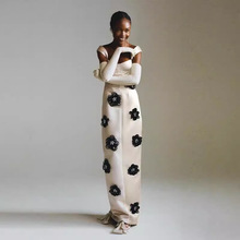 独立站跨境欧美服装爆款气质优雅花朵绷带裙晚礼服女高端宴会穿