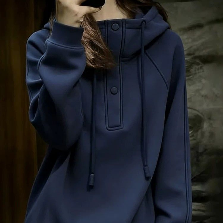 Blue hooded drawstring sweatshirt for women, autumn new fashion, age-reducing, loose-fitting, slimming, stylish base layer hoodie top Blue hooded drawstring sweatshirt for women, autumn new fashion, age-reducing, loose-fitting, slimming, stylish base layer hoodie top