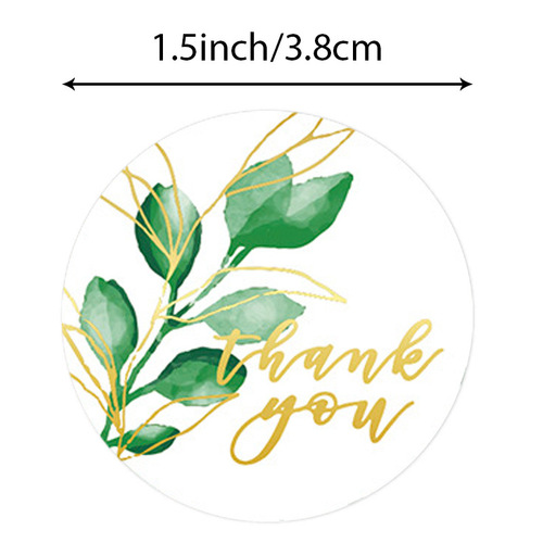 Green Plant Gold Foil Thank You Sticker Gift Sealing Sticker Suitable for DIY Gift Wrapping, Wedding and Party Decorations
