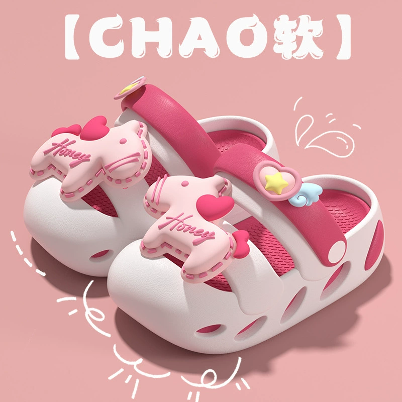 Детские сандалии с защитой от ударов, летний новый стиль, для девочек, для дома и улицы, с мягкой подошвой, противоскользящие, из EVA, с мультяшным дизайном.