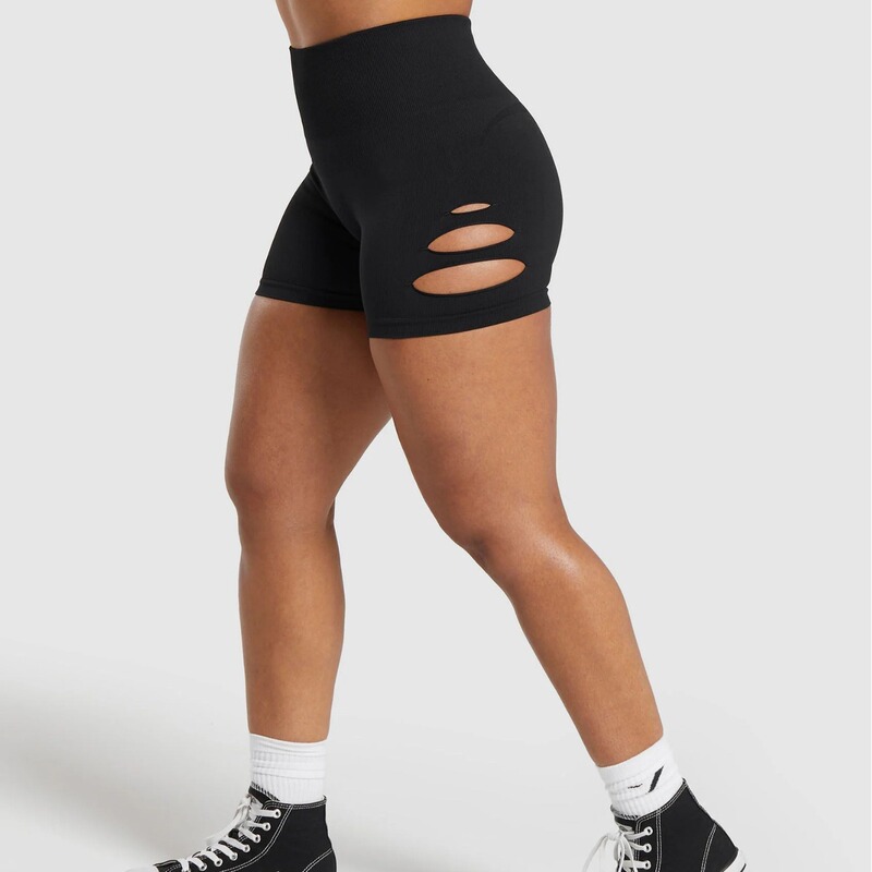 Latte Girl European and American Shark Gymshark Hole Hollow Shorts Three-Point Seamless Peach Pants Body Shaping Latte Girl European and American Shark Gymshark Hole Hollow Shorts Three-Point Seamless Peach Pants Body Shaping