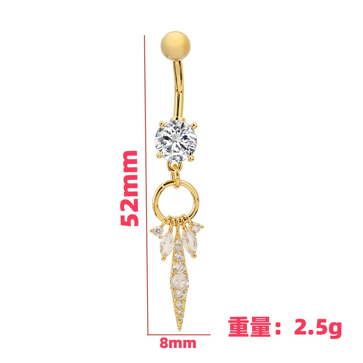 Diamond Tassel Belly Button Ring Stainless Steel Body Piercing_voghion.com