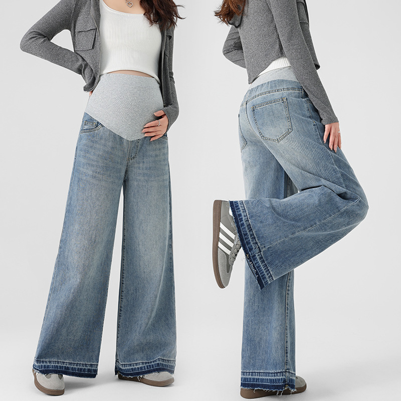 Simple Style All-match Flared Pants Pregnant Women 2025 Spring New Korean Style Leg Slimming Pregnant Women Pants Denim Pants