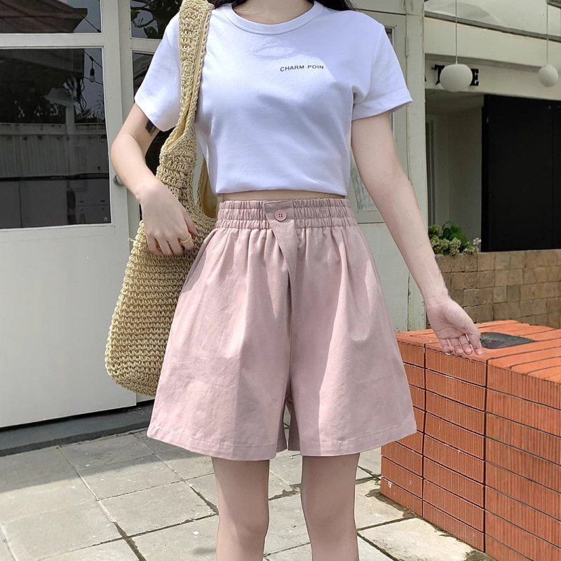 Cotton Wide Leg Shorts Women's Summer High Waist Slimming Loose Outer Wear Student's plus size Straight Running Casual Pants