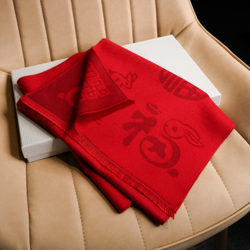 Middle-aged and elderly mothers imitation cashmere red scarf for men and women in winter big red Chinese red zodiac year of the rabbit shawl