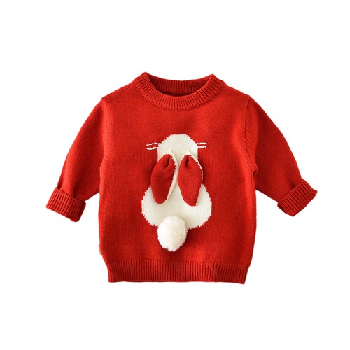 Baby autumn and winter one-piece clothes, cartoon knitted bunny sweater, newborn romper, baby festive outing clothes