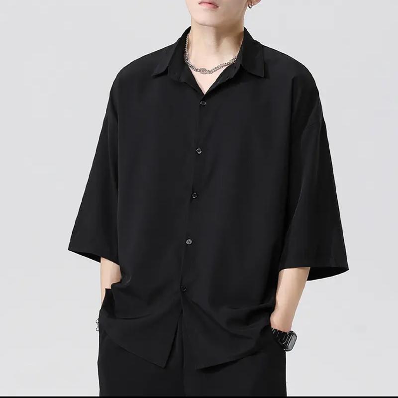 Private Label Ice Silk Shirt for Men, Summer Thin Breathable Black, White, Gray Drapey Trendy Brand Casual Men's Shirt