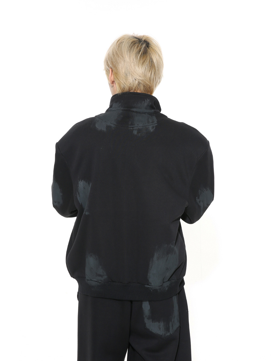 Mtlclothes ropa de Hombre | 2024 primavera nueva pintura superficie pequeña cremallera del collar soporte suéter casual marea traje deportivo