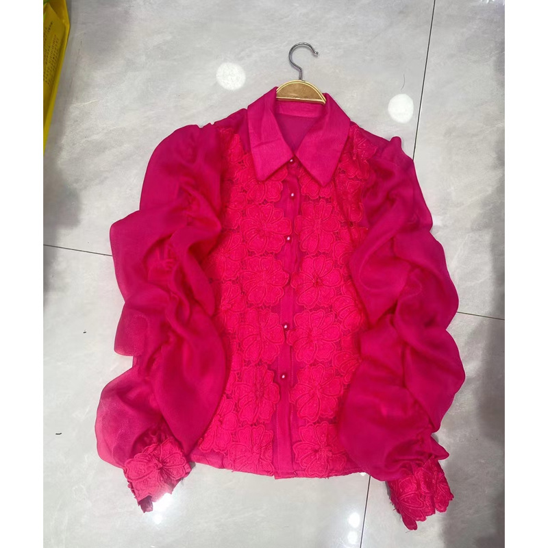 Women's Clothing Light Luxury Temperament Lapel Flower Slim Top Design Niche Single Breasted Shirt_voghion.com