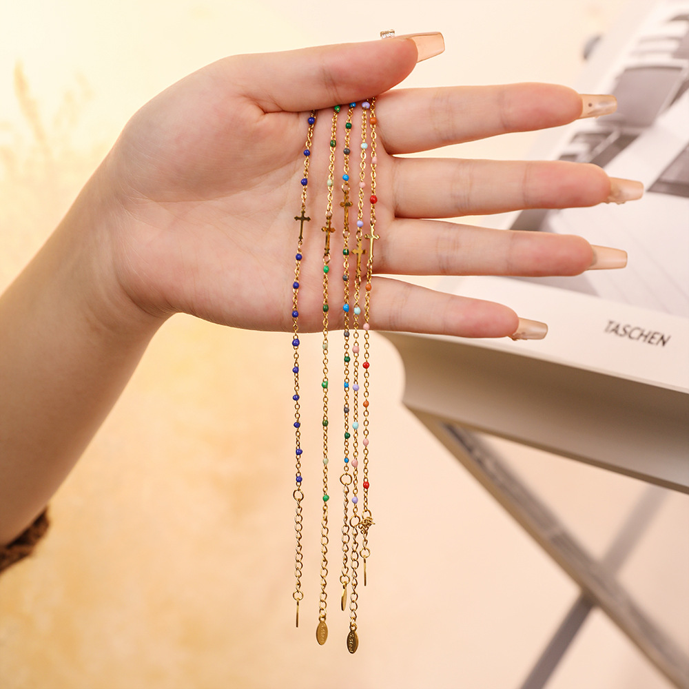 Stainless Steel Simple Style Cross Enamel Plating Bracelets display picture 7