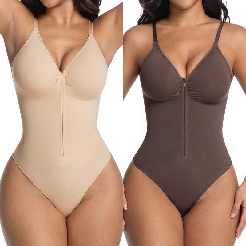 Cross-Border Hot-Selling European and American Style V-Neck Strapless Zipper Thong Shapewear Waist-Slimming Seamless High-Elastic Bodysuit Cross-Border Hot-Selling European and American Style V-Neck Strapless Zipper Thong Shapewear Waist-Slimming Seamless High-Elastic Bodysuit