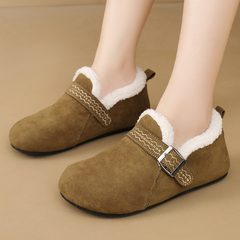 Xt-189 Women's 2025 New Autumn Winter Thick Sole Lazy Fleece Lined Cotton Casual Warm Single Shoes_voghion.com