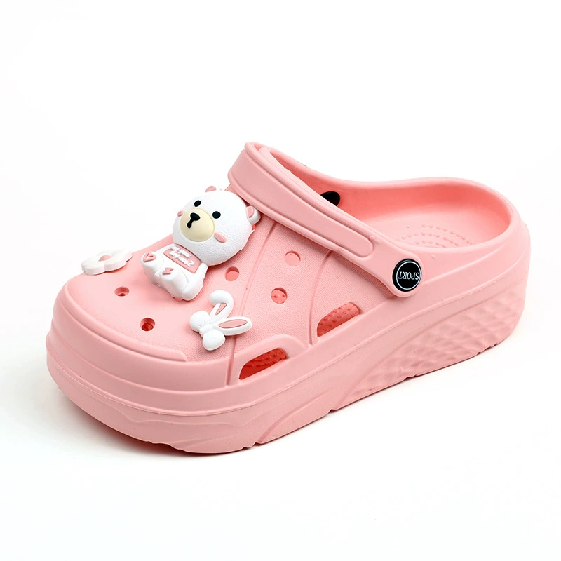 Летние сабо Crocs-стиля на платформе, повседневные милые нескользящие сабо-мюли, высота подъема, женский стиль, для улицы, с малыми мишками