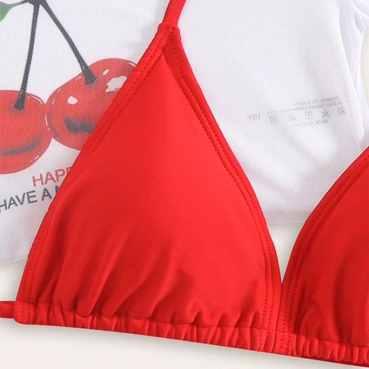 Dreiteiliges Bikini-Set für Mädchen, niedlicher Zweiteiler mit Cartoon-Print und Crop-Top für Kinder und Teenager, weiches, schnelltrocknendes Material_voghion.com