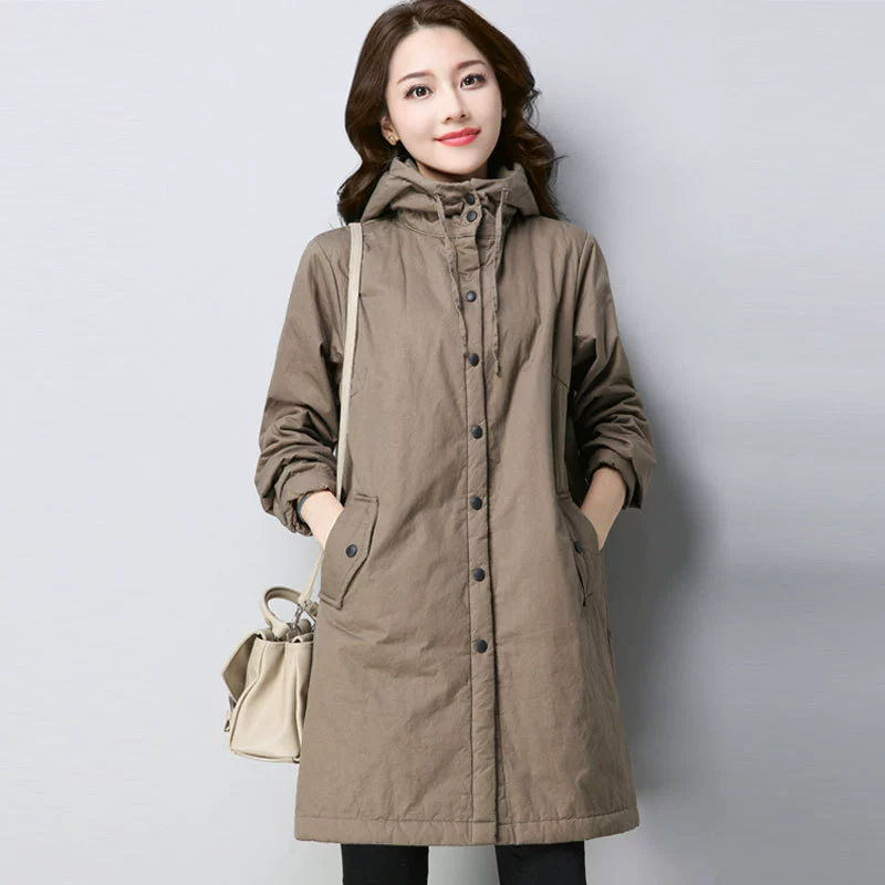 Хлопковая Одежда Женская средней длины 2023 Новое осеннее повседневное свободное весенне-осеннее маленькое хлопковое пальто Модное пальто ранней осени