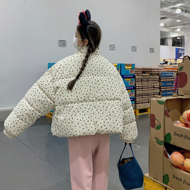 2025新款复古碎花设计感棉服外套女冬季ins宽松保暖面包服棉衣|undefined