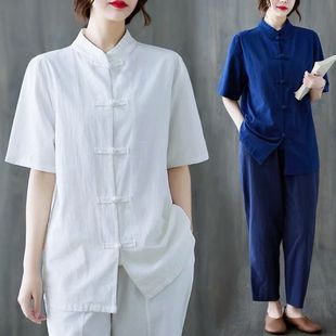 Traditional Chinese Medicine Clinic Work Clothes Chinese Style Tai Chi Suit Short Sleeve New Chinese Style Retro Tang Suit Summer