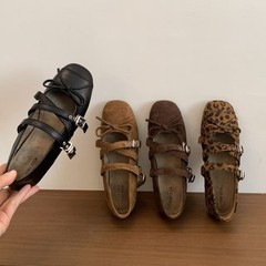 2025新款绝美交叉扣芭蕾鞋女法式蝴蝶结玛丽珍鞋磨砂浅口方头单鞋