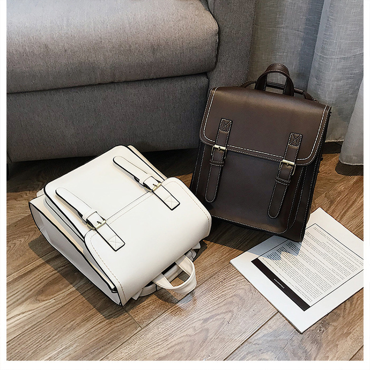 New fashion trend pu leather double backpack casual retro backpack stereotyped student schoolbag ladies backpack_voghion.com